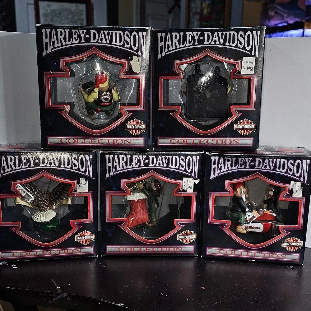 Harley-Davidson Holiday Collection Ornaments Set 5 Biker Christmas Decor Boxed